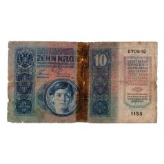 10 Korona Bankjegy 1915 Magyarország felülbélyezéssel G