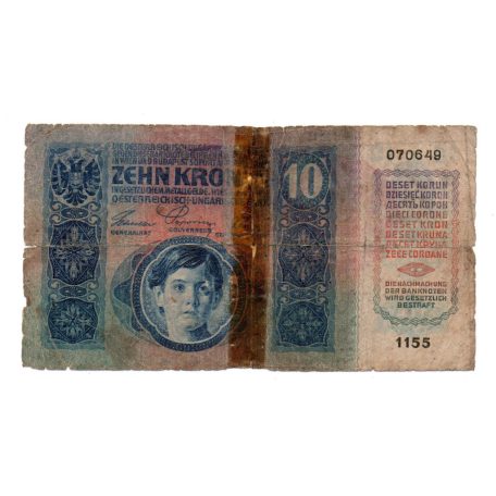 10 Korona Bankjegy 1915 Magyarország felülbélyezéssel G