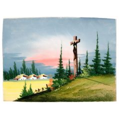 Alpesi táj tempera papír festmény