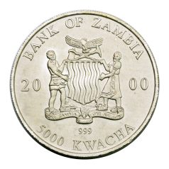 Zambia 1 UNCIA 5000 Kwacha 2000 Elefánt Ag999 matt felület