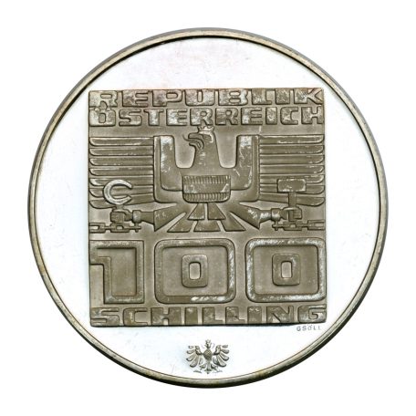 Ausztria 100 Schilling 1975 PP Hall Téli Olimpia, osztrák sas 23,95g Ag640