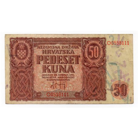 Horvátország 50 Kuna Bankjegy 1941 P1a F