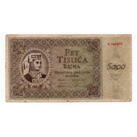 Horvátország 5000 Kuna Bankjegy 1943 P14a F