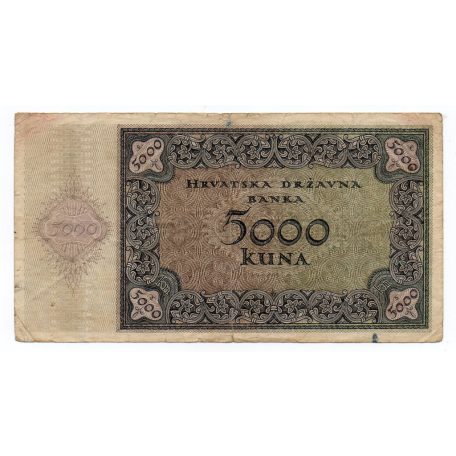 Horvátország 5000 Kuna Bankjegy 1943 P14a F