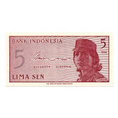 Indonézia 5 Sen Bankjegy 1964 P91a alacsony sorszám