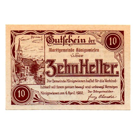 Ausztria Notgeld Königswiesen 10 Heller 1920