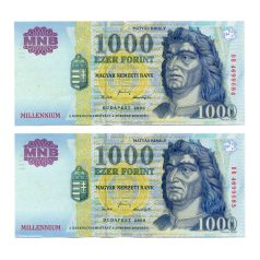   1000 Forint Bankjegy Millennium 2000 DB gEF sorszámkövető pár
