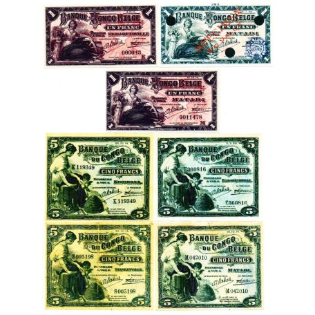 Belga Kongó Bankjegy sor 1896-1920 P1-4  összesen 9db MÁSOLAT