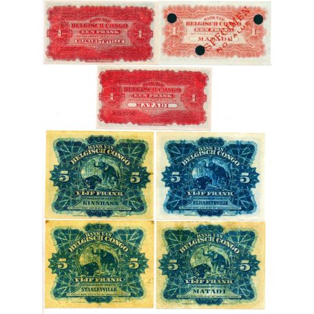 Belga Kongó Bankjegy sor 1896-1920 P1-4  összesen 9db MÁSOLAT