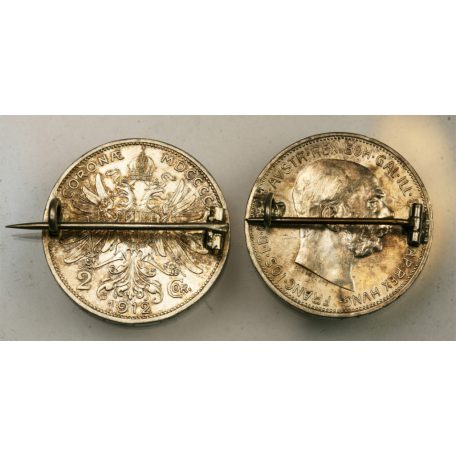 Patrióta jelvény pár Ferenc József 2 Korona 1912 érméből 21,24g Ag835