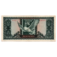   10 Millió Pengő Bankjegy 1945 VF alacsonyabb sorszám 007409