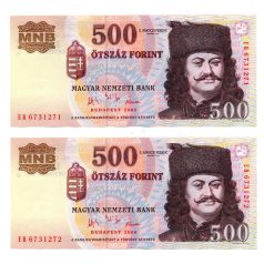   500 Forint Bankjegy 2006 EB sorozat UNC sorszámkövető pár