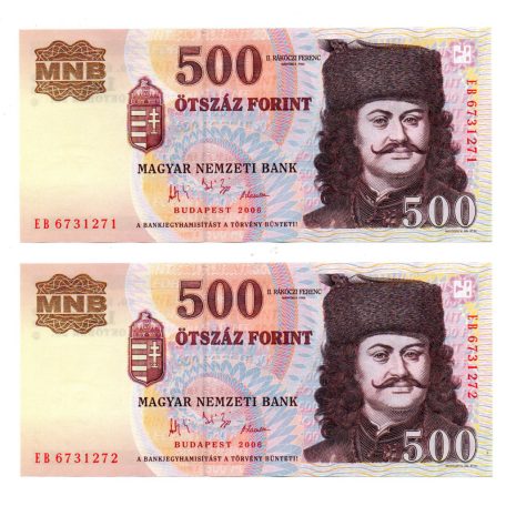 500 Forint Bankjegy 2006 EB sorozat UNC sorszámkövető pár