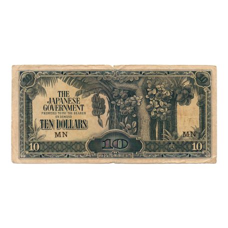 Malájföld Japán megszállása 10 Dollár Bankjegy 1942 PM7b