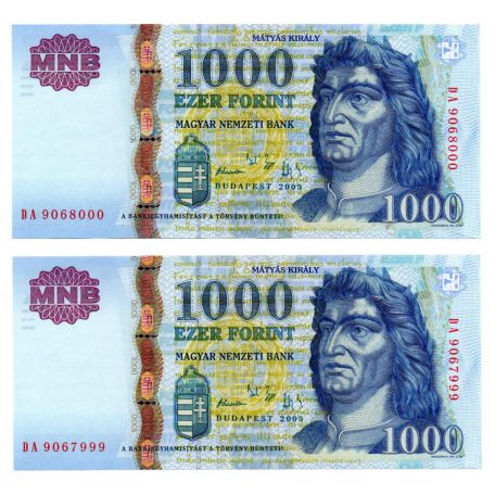1000 Forint Bankjegy 2005 DA sorszámkövető pár