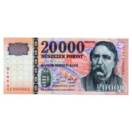 20000 Forint Bankjegy 1999 MINTA extrém alacsony sorszám 0000002