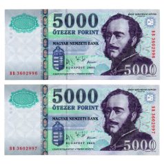 5000 Forint Bankjegy 2005 BB UNC sorszámkövető pár