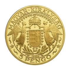   Magyar Királyság Szent László 5 Pengő 1929 színarany utánveret