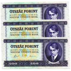500 Forint Bankjegy 1990 UNC sorszámkövető 3 db