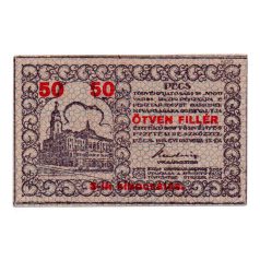   Pécs város Házipénztár 50 Fillér pénztárjegy 1919 3. kiadás