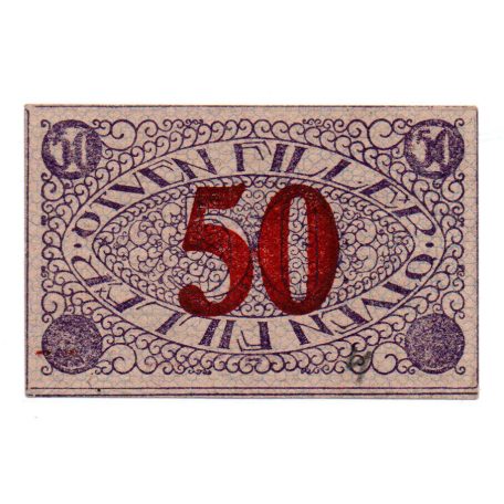 Pécs város Házipénztár 50 Fillér pénztárjegy 1919 3. kiadás