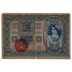   1000 Korona Bankjegy 1902 Magyarország felülbélyegzéssel G-VG