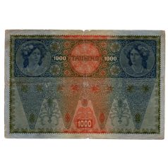   1000 Korona Bankjegy 1902 DEUTSCHÖSTERREICH bélyegzéssel VG ornamentikás hátoldal II.típus