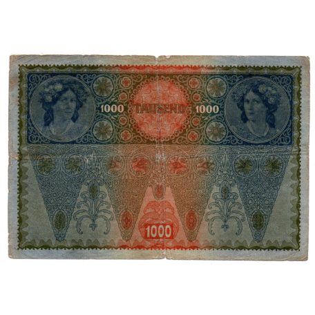 1000 Korona Bankjegy 1902 DEUTSCHÖSTERREICH bélyegzéssel VG ornamentikás hátoldal II.típus
