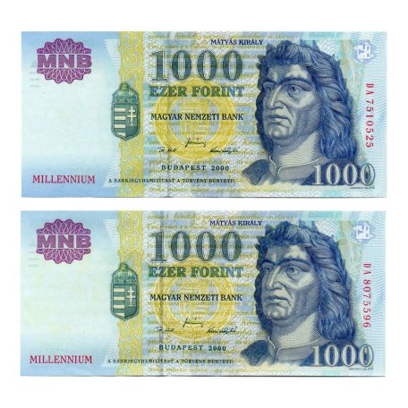 1000 Forint Bankjegy Millennium 2000 DA gEF-aUNC hajtatlan 2db
