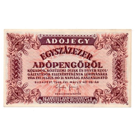 100000 Adópengő 1946 P51B EF