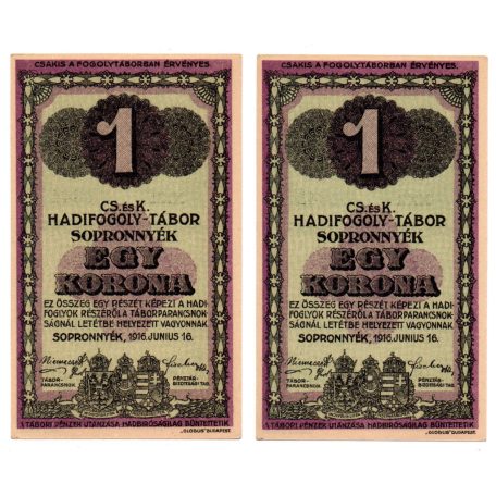 Sopronnyék Hadifogolytábor 1 Korona pár 1916 Római sorozat