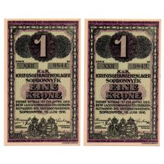   1916 Sopronnyék Hadifogolytábor 1 Korona római sorozat, sorszámkövető pár