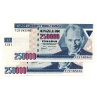 Törökország 250000 Líra Bankjegy 1998 P211 sorszámkövető pár