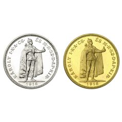   IV. Károly 20 Korona 1918 K-B ezüst és réz utánveret párban