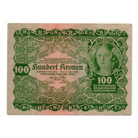 Ausztria 100 Korona Bankjegy 1922 VF