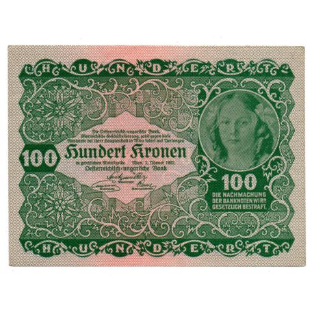 Ausztria 100 Korona Bankjegy 1922 aUNC