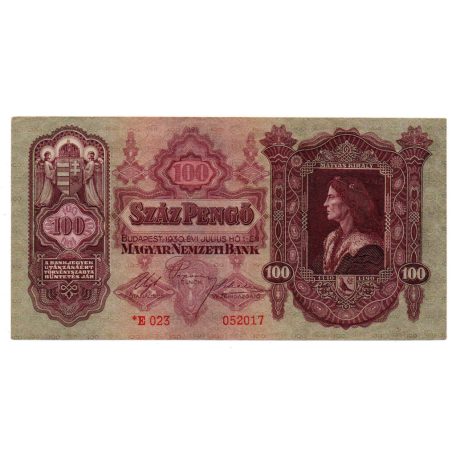 100 Pengő Bankjegy 1930 csillagos VF
