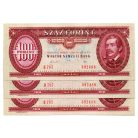 100 Forint Bankjegy 1989 UNC sorszámkövető 3 db