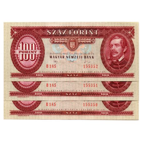 100 Forint Bankjegy 1992 UNC sorszámkövető 3 db