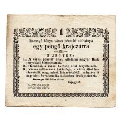   Rozsnyó 1 Pengő krajczárra Pénztári utalvány 1849 kitöltetlen