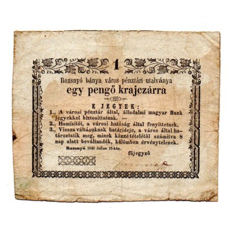 Rozsnyó 1 Pengő krajczárra 1849 eltérő keret, beváltandók, extra