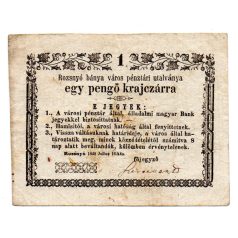   Rozsnyó 1 Pengő krajczárra 1849 eltérő keret beváltandók, vízjel