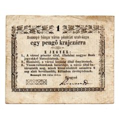   Rozsnyó 1 Pengő krajczárra Pénztári utalvány 1849 Juiius tévnyom