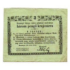   Rozsnyó 3 Pengő krajczárra 1849 eltérő keret, beváltandók NAGY
