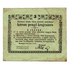  Rozsnyó 3 Pengő krajczárra 1849 gondolat jel és NAGY méret