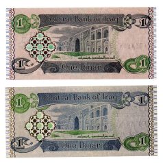 Irak 1 Dinar Bankjegy 1992 P79 eltérő színű bankjegypár