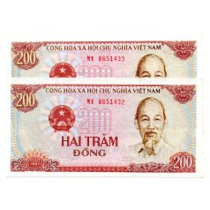 Vietnám 200 Dong Bankjegy 1987 P100a sorszámkövető pár