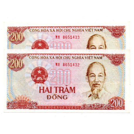 Vietnám 200 Dong Bankjegy 1987 P100a sorszámkövető pár