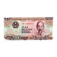   Vietnam 2000 Dong Bankjegy 1988 P107a1 UNC széles számozás 27mm