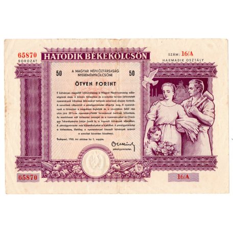MNK 50 Forint Hatodik Békekölcsön kötvény 1955